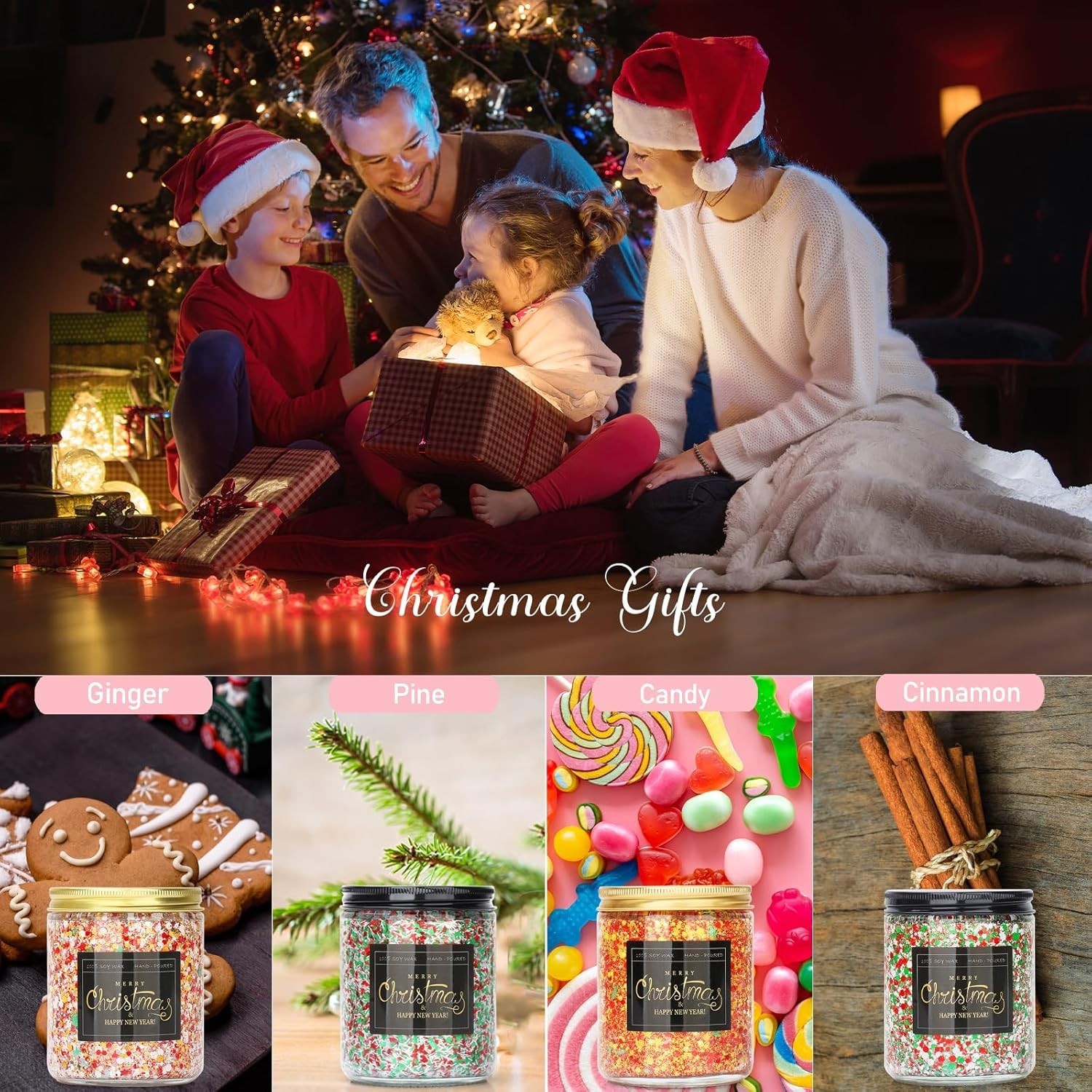 🔥Christmas Candle Set, 4 Pack Jar Candles Christmas Gifts for Women/Men 36 oz🔥