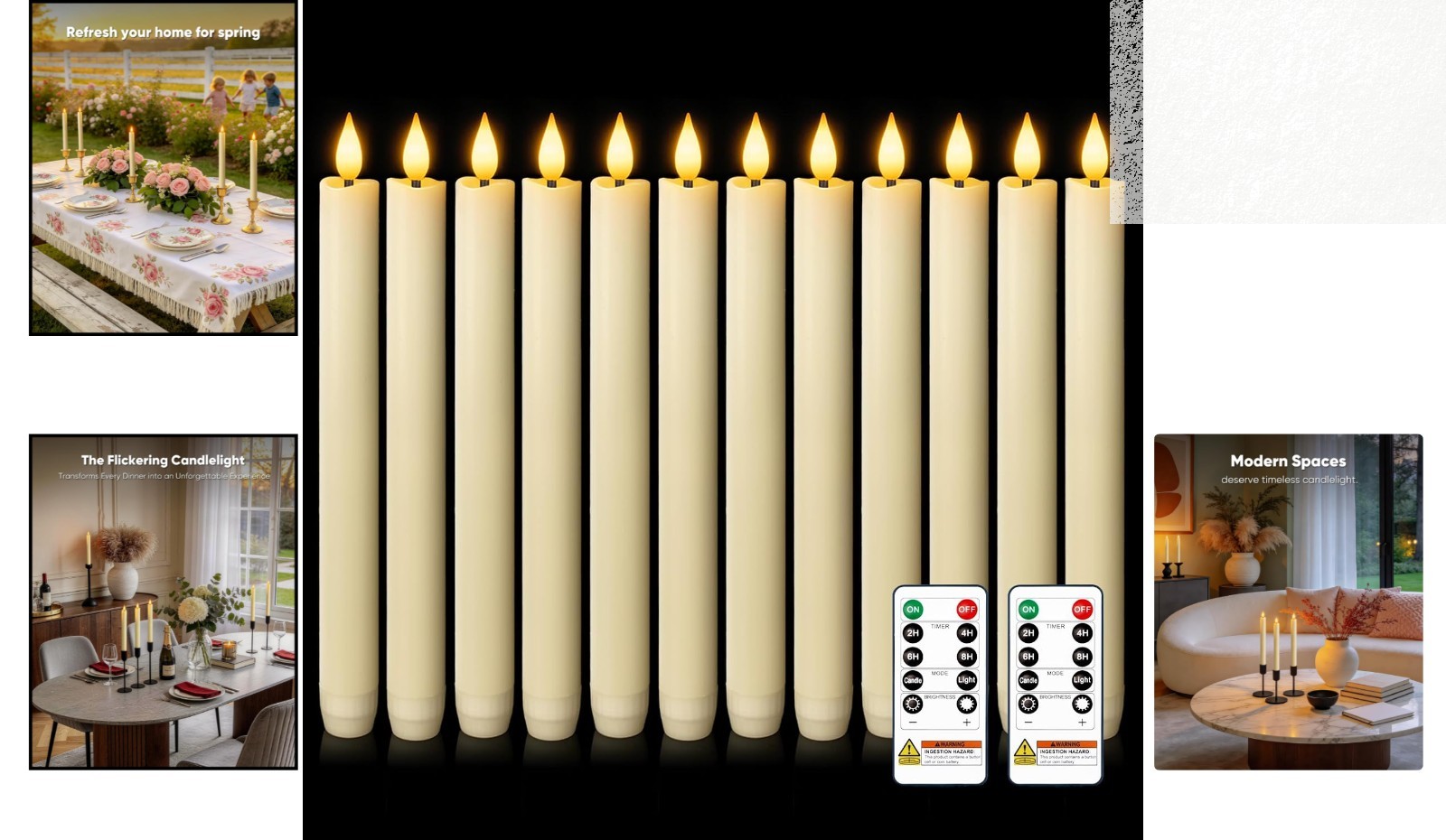12 Pcs Ivory Flameless Taper Candles with Remote – Dimmable Flickering Light