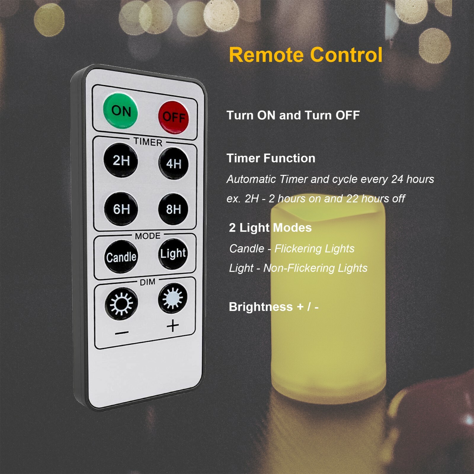 3″x5″Flickering Flameless LED Pillar Candle with Timer/Remote Outdoor Decorative