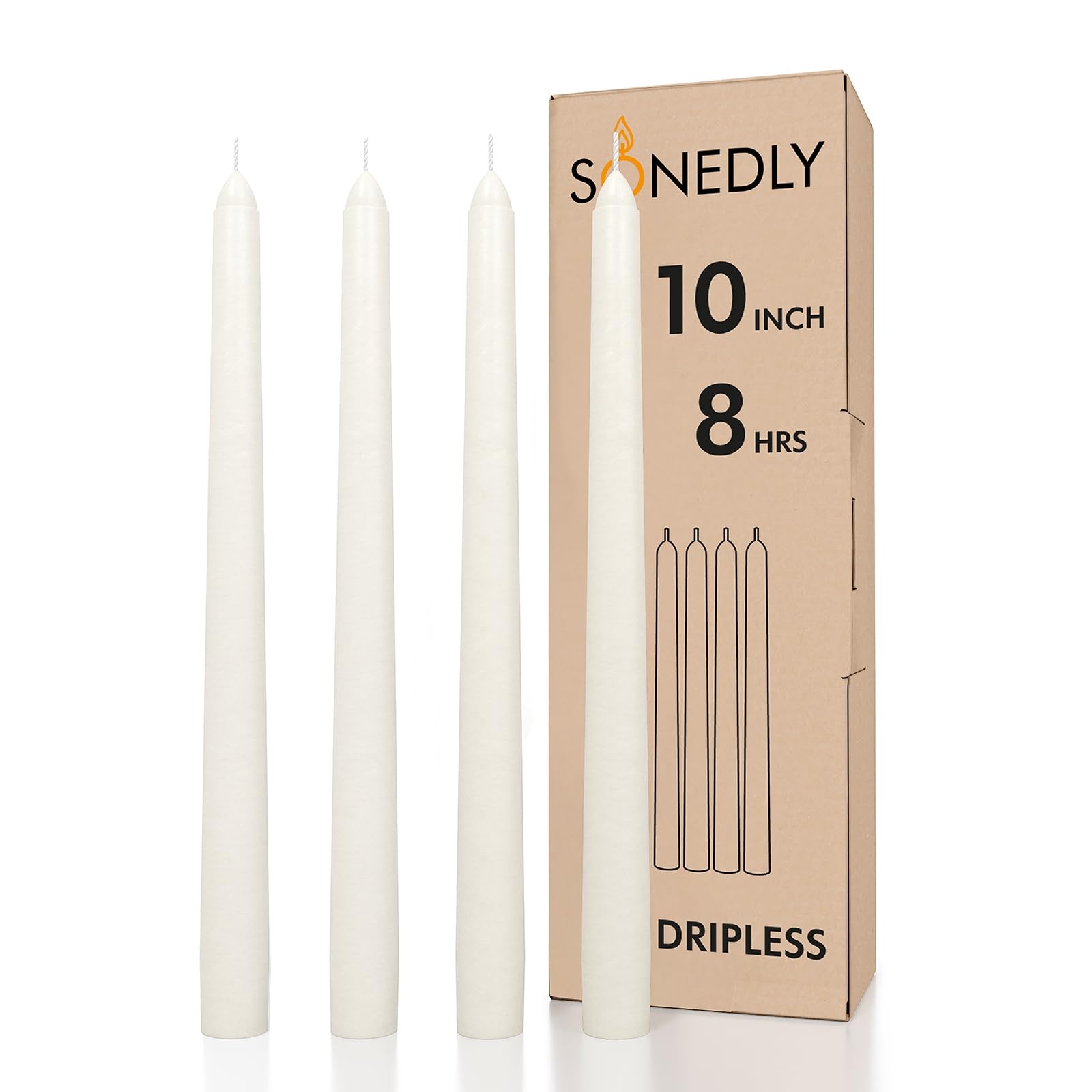 4 Pack 10 Inch Taper Candles Unscented Hand Dipped Long Burning Dripless Ivory