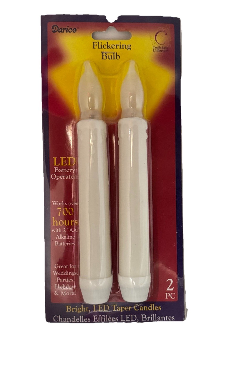 Darice LED Candles 2 Flicker Bulb Drip White 700 Hours W/2AA Batteries Sealed