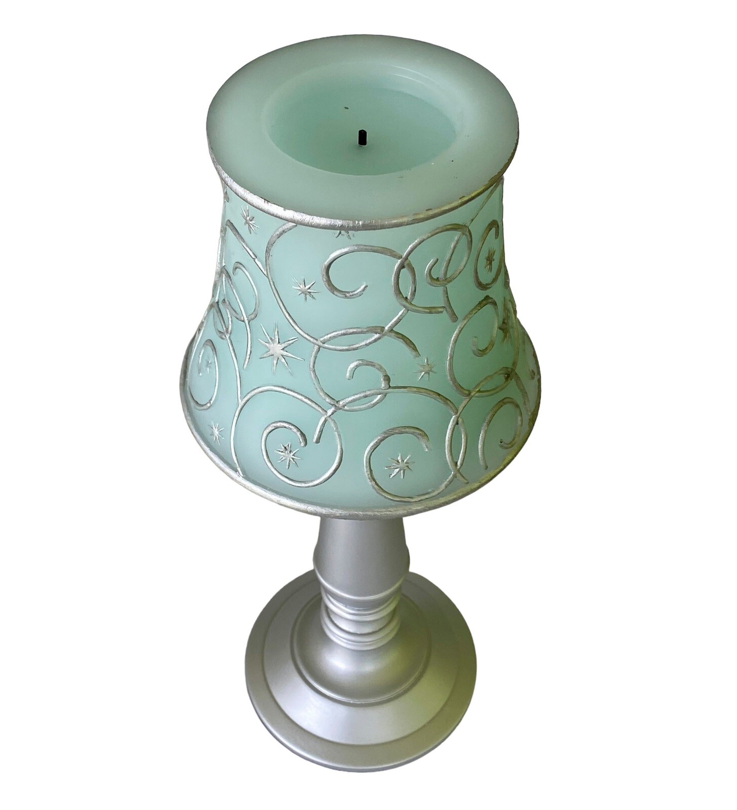 Battery Operated Candle Lamp Silver Tone Bedroom Nightstand New MIB Safe Light