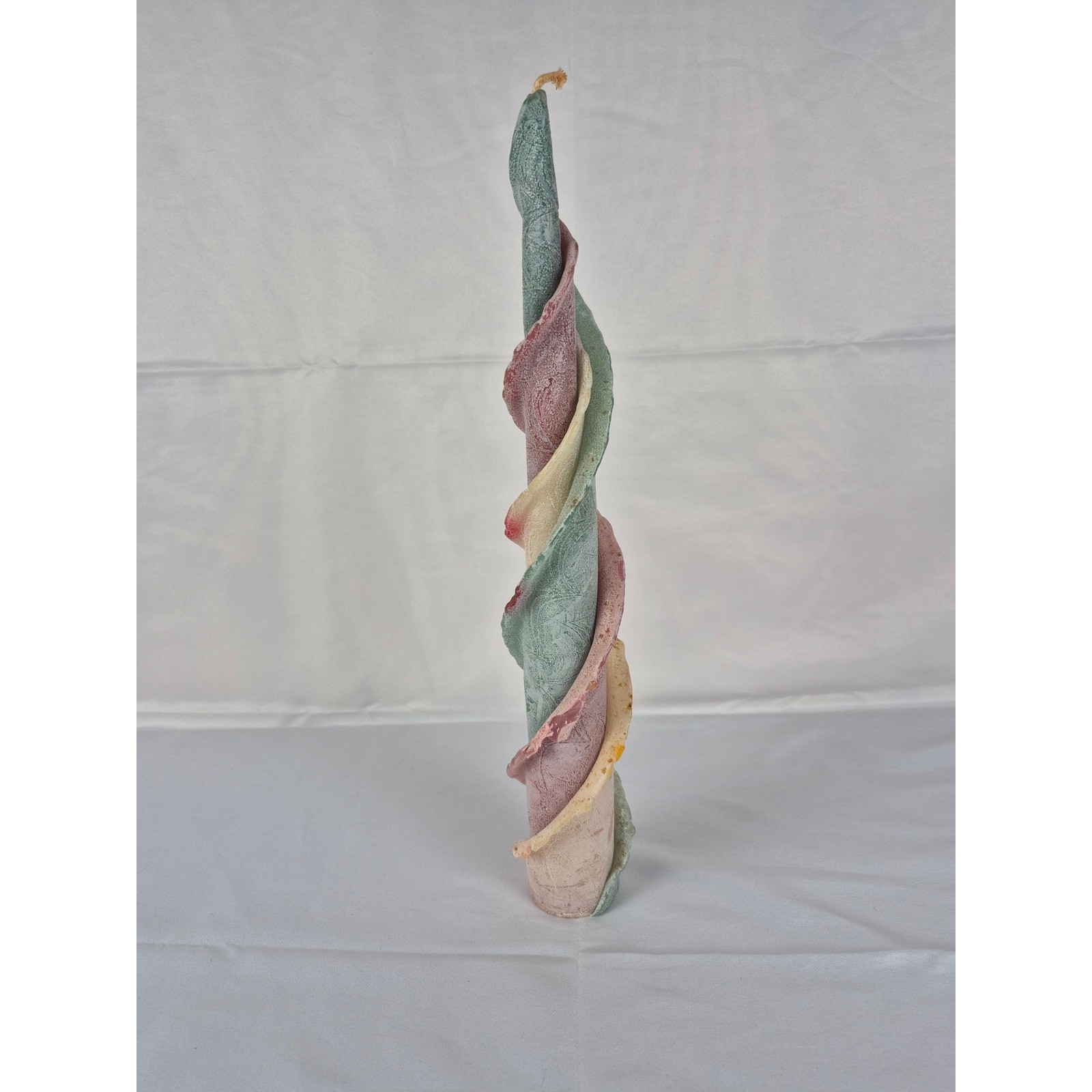 Vintage Spiral Drip Wax Candle Pastel Sculptural Art Candle 15″ Boho Decor