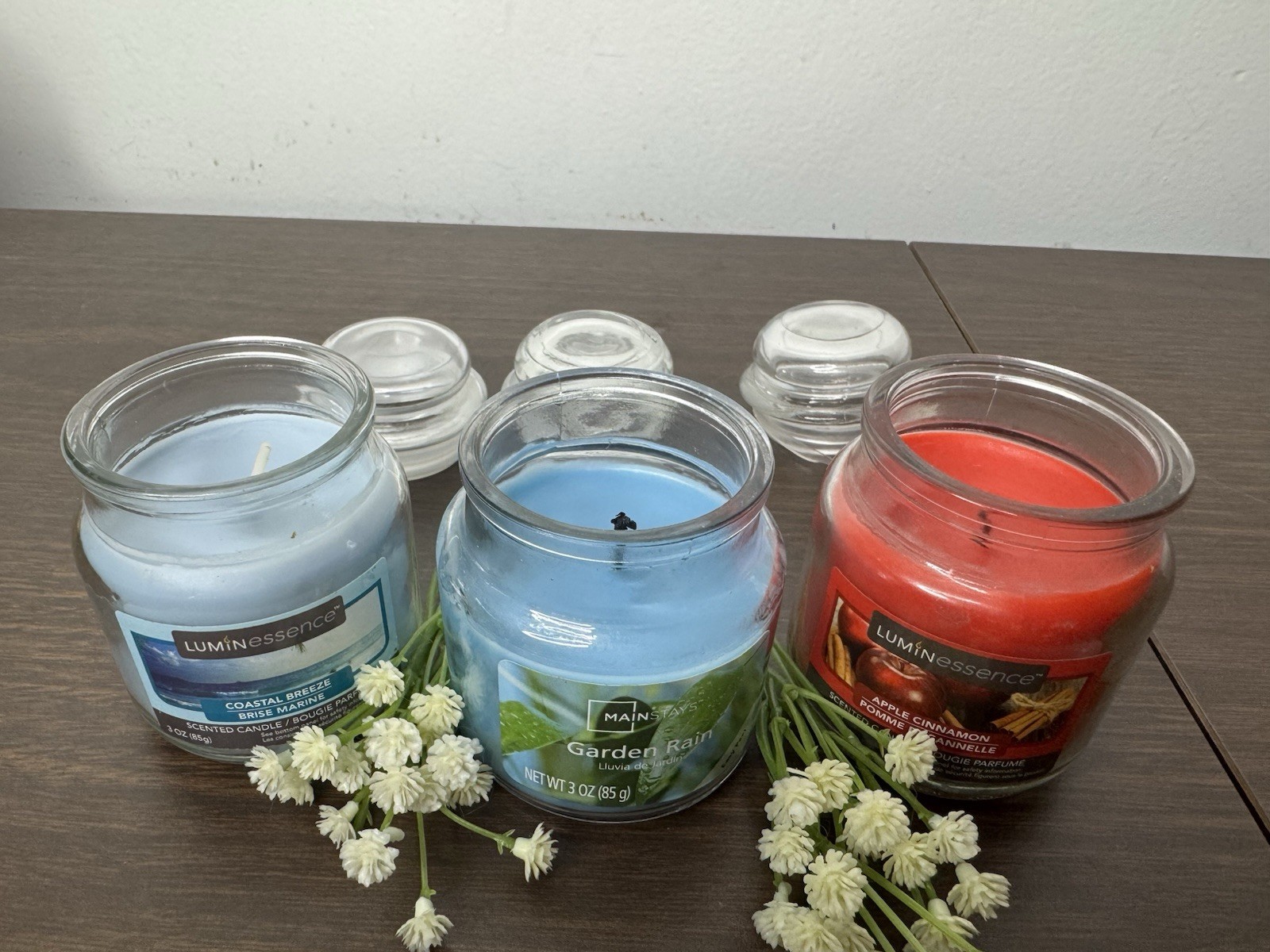 3 Candles Mainstays Jar 3 Ounce Garden Rain Apple Cinnamon Coastal Breeze