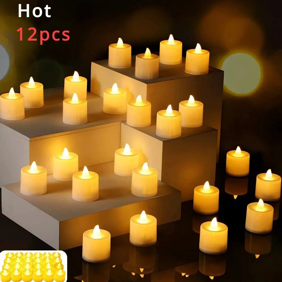 12PCS Flameless LED Tealight Candles Battery Wedding Party Decor