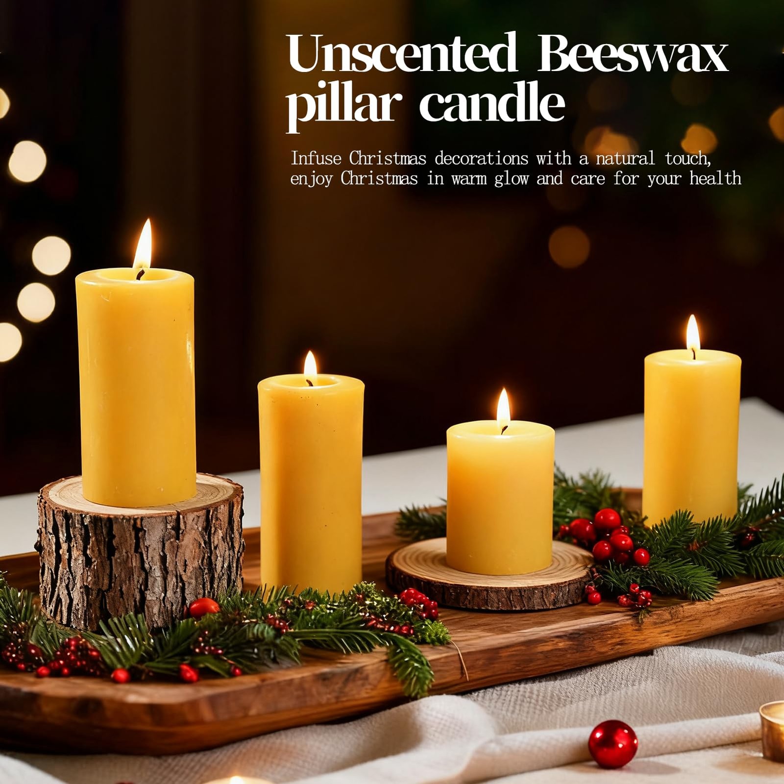 Beeswax Pillar Candles 4 Packs100% Bees Wax Candles for Home-140 Hours Long