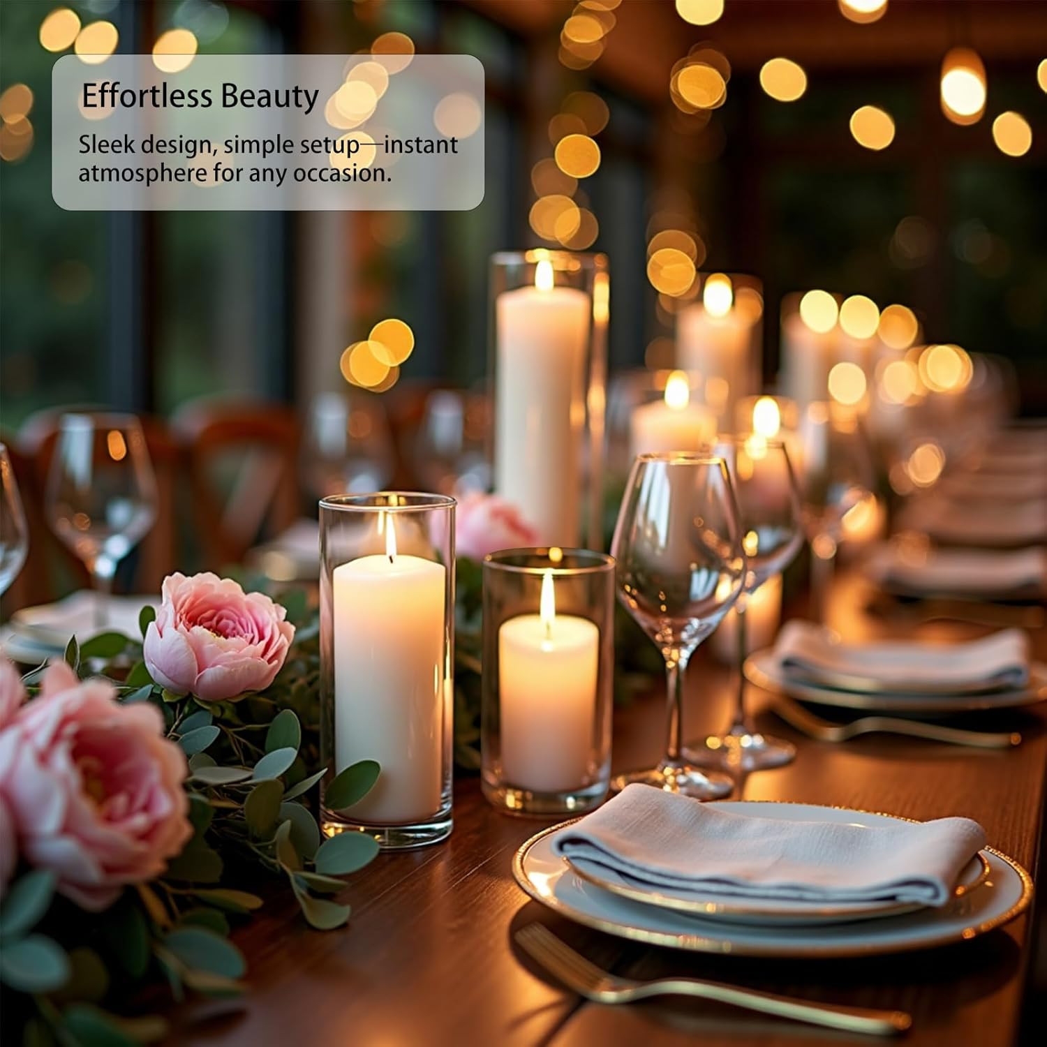 12-Pack White Pillar Candles with Clear Hurricane Glass Vases – 3-Size Set for W