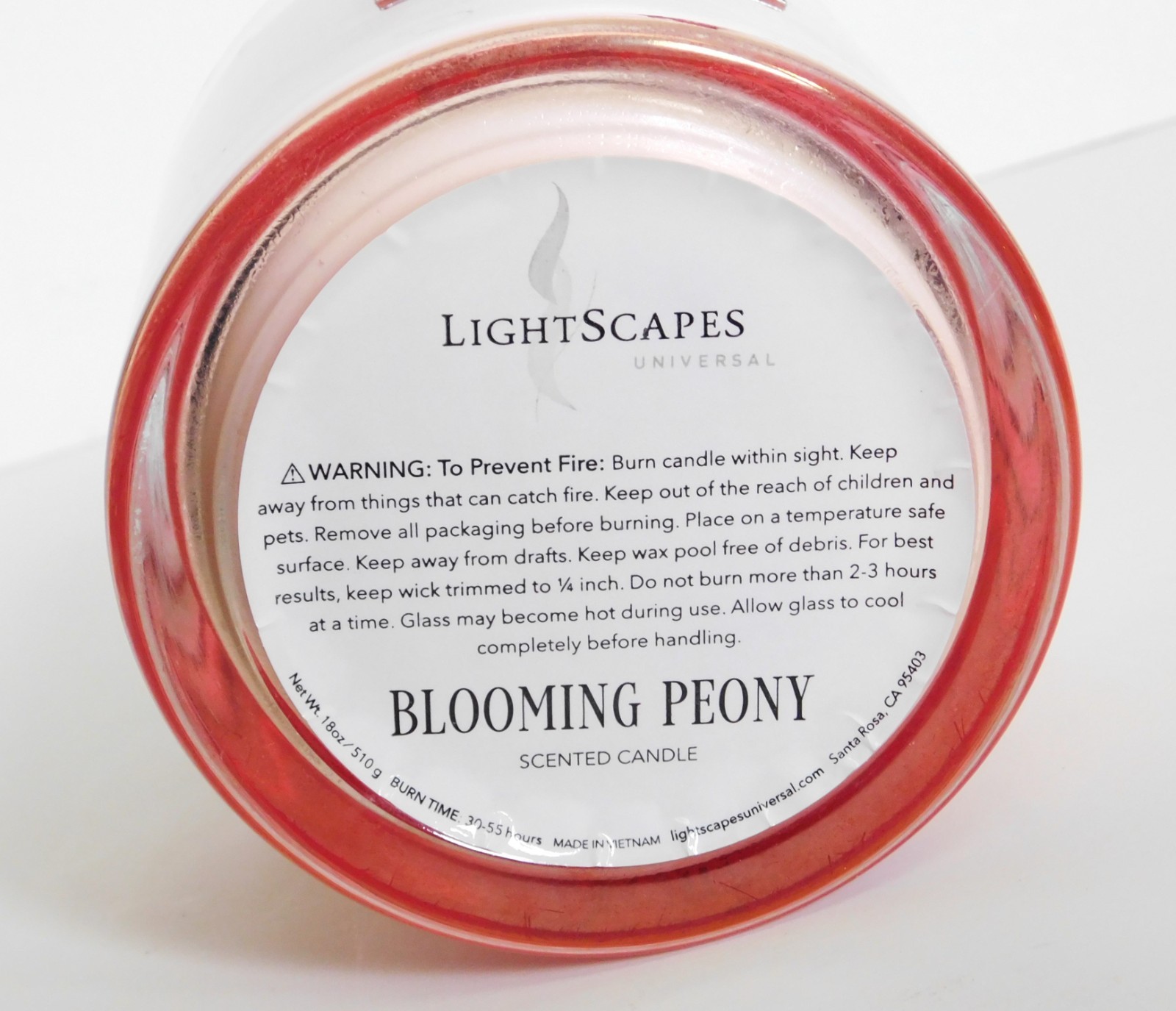 LightScapes Blooming Peony Candle 3 Wick, 18 oz, 30-55 Hours Burn Time