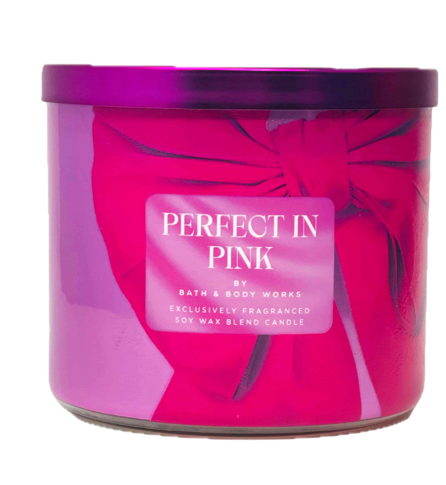 2 BATH & BODY WORKS PERFECT IN PINK 3-WICK FRAGRANCED SOY WAX BLEND CANDLE NEW