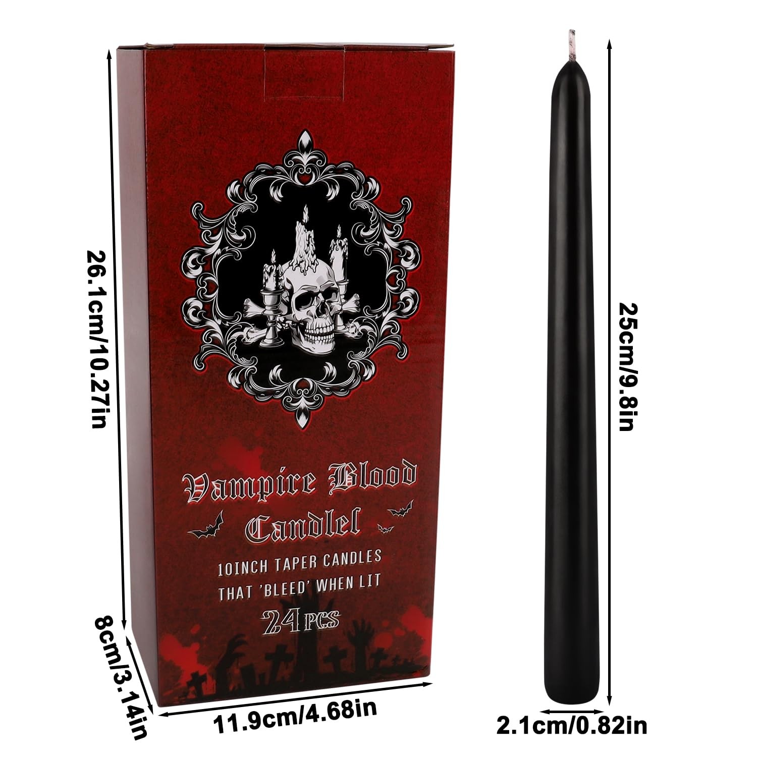 24 Pack Vampire Tears Taper Candles, 10 inch Tall Bleeding Candles, Unscented Bl