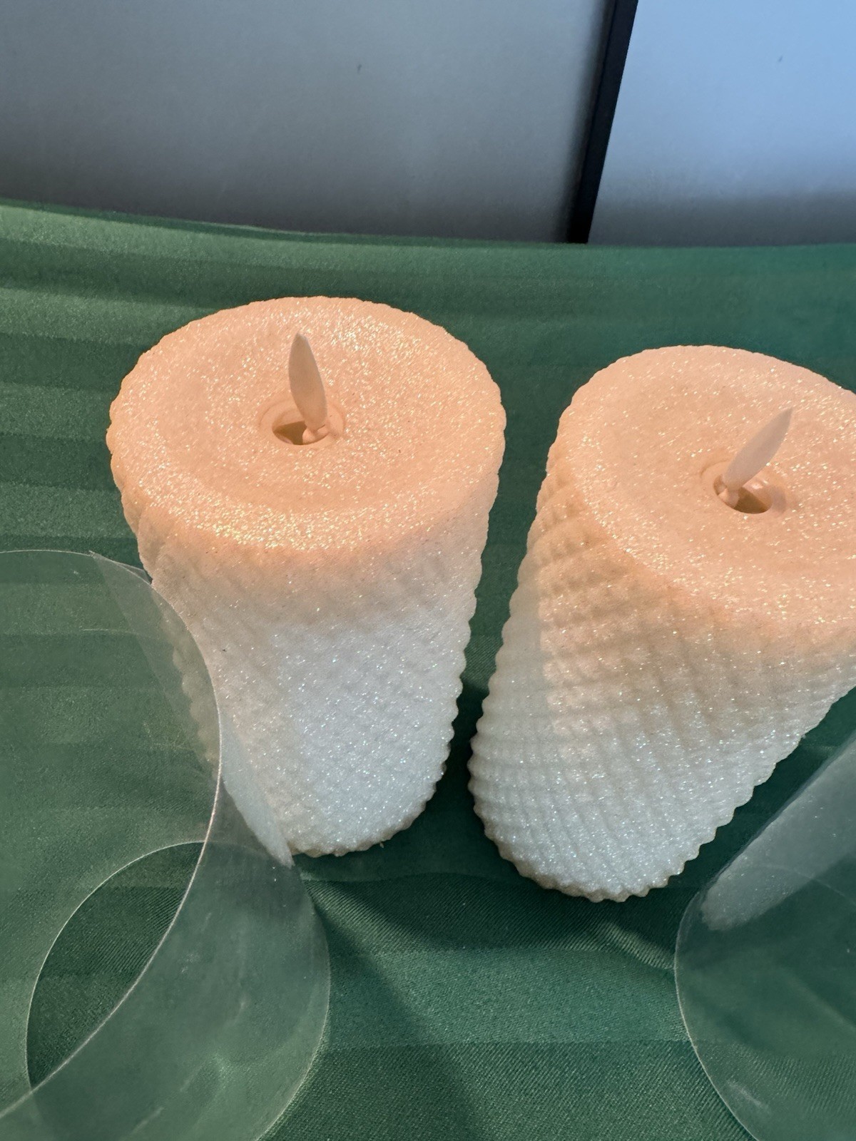 2-Luminara Battery Operated Flameless Pillar Candles Ivory Honeycomb BEAUTIFUL.