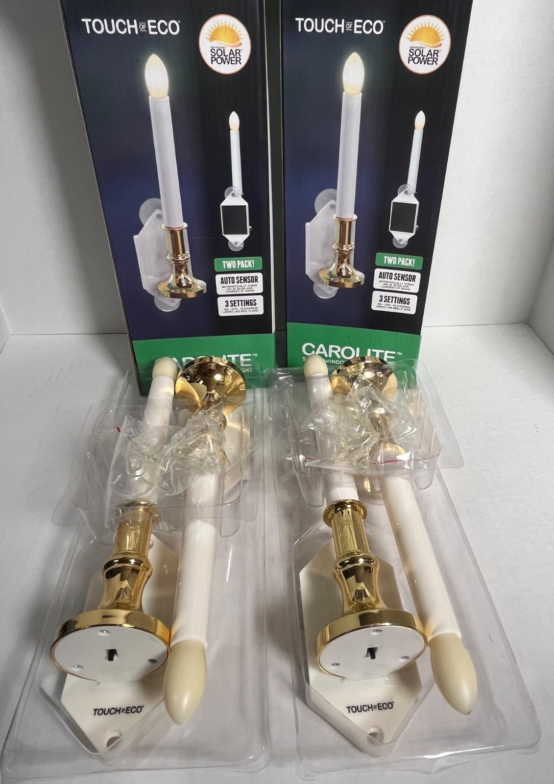4 Touch of Eco Carolite Solar Window Flameless Candle Lights