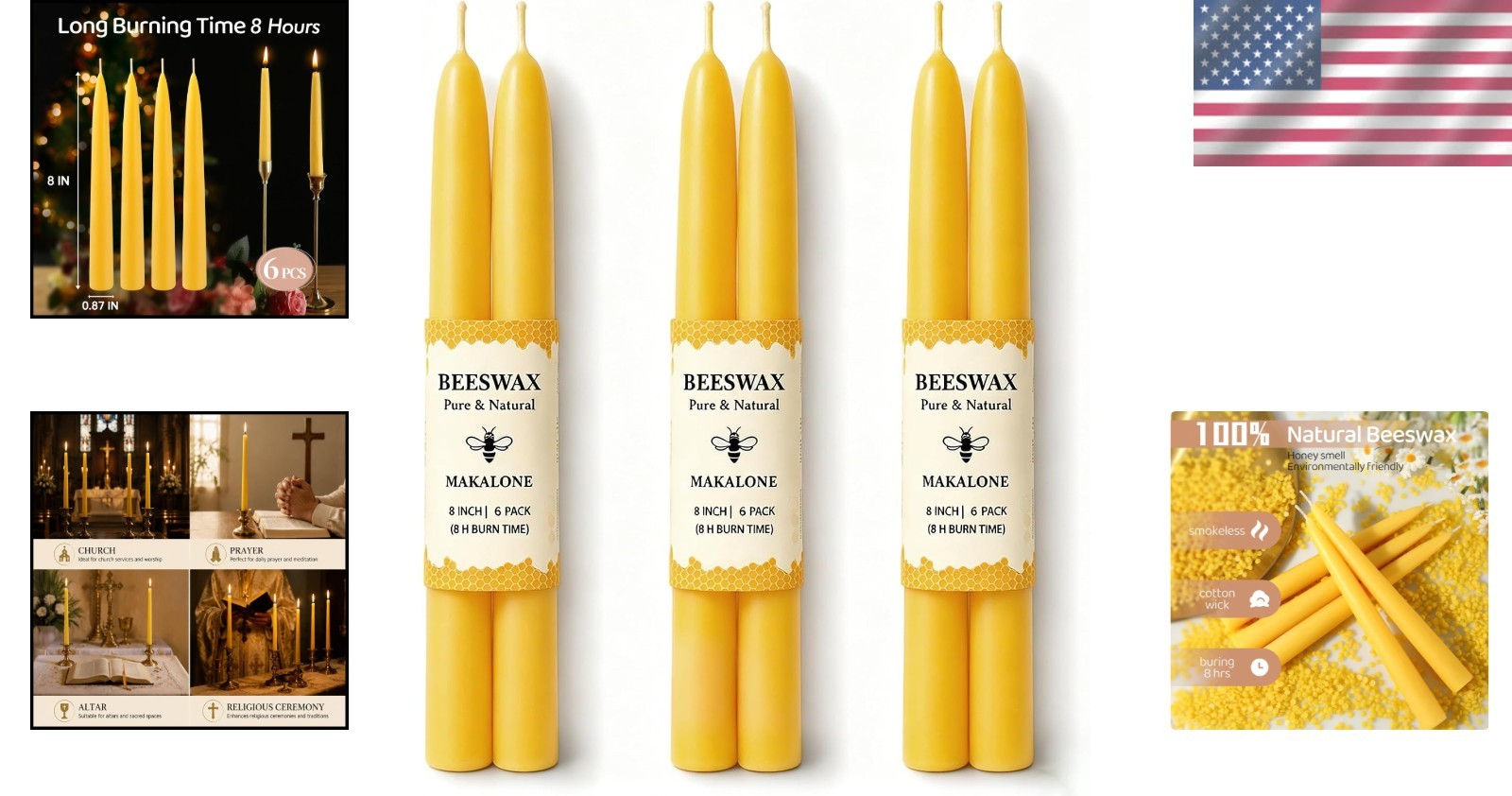 Handmade Beeswax Taper Candles – Elegant 6 Pack for Wedding, Prayer, or Home