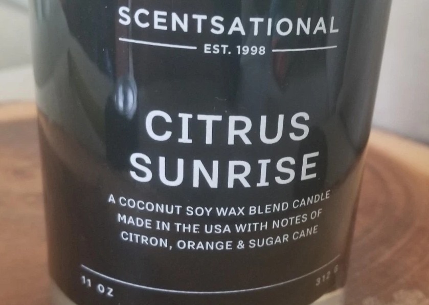 Scentsational Citrus Sunrise Candle 11oz Coconut & Soy Wax Blend Black Glass USA