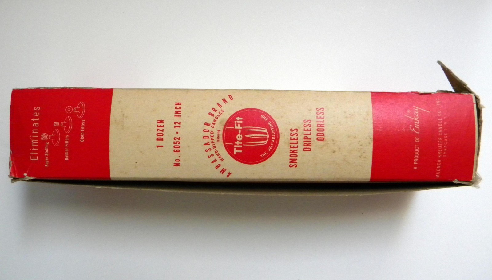 Emkay Tite-Fit Smokeless Dripless Odorless 12″ Taper Candles #6052 Box/12 (NOS)