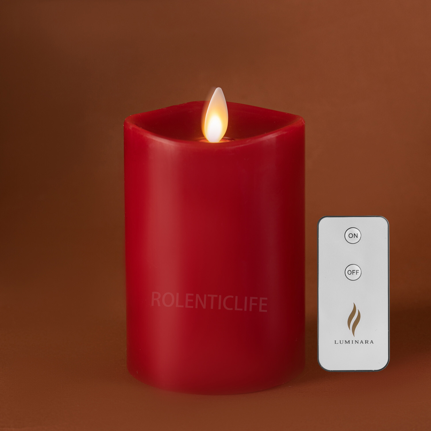 Luminara Real Wax Flameless Pillar Candles Red Moving Wick Timer Remote LED 3″