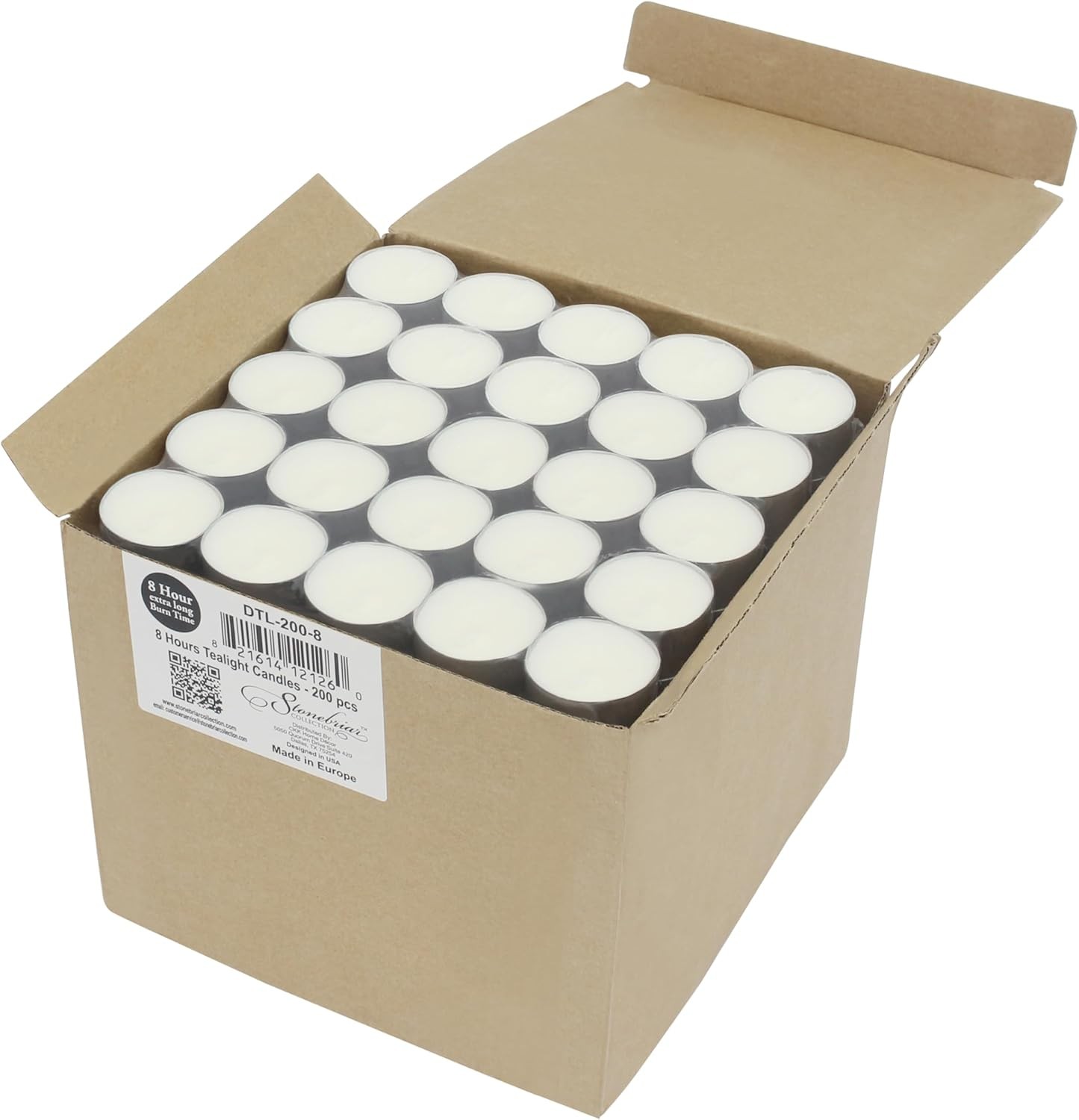 Stonebriar 200 Pack Unscented 8 Hour Extended Burn Time Tea Light Candles