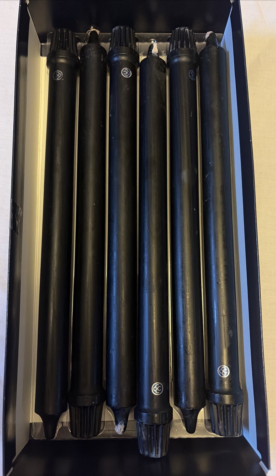Colonial Candle Company 12” Classic Black Tapers-Halloween-Set 6-Cotton Wick-USA