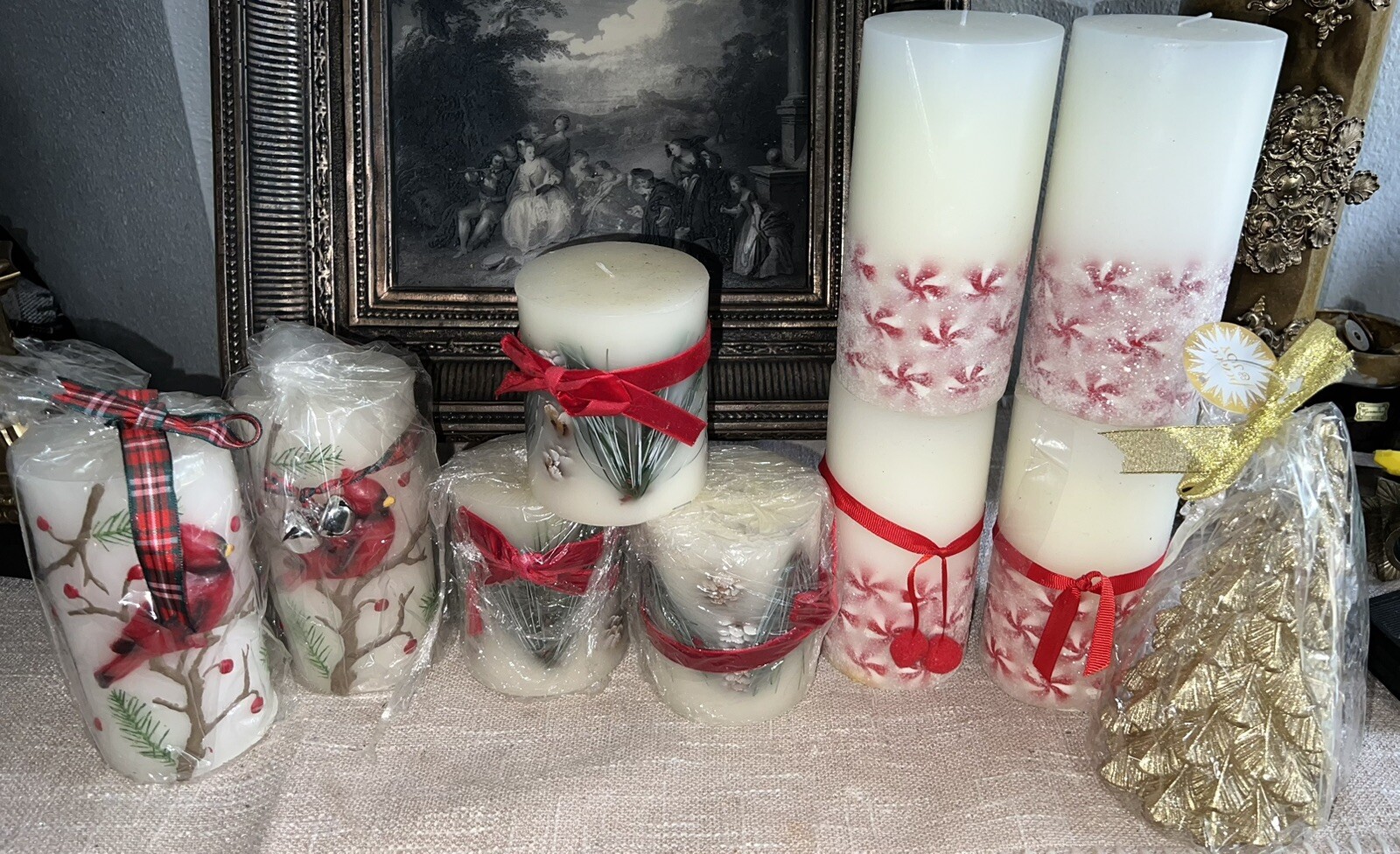 Peppermint CandyLot of 10 Pc decorative Christmas candles 6 In