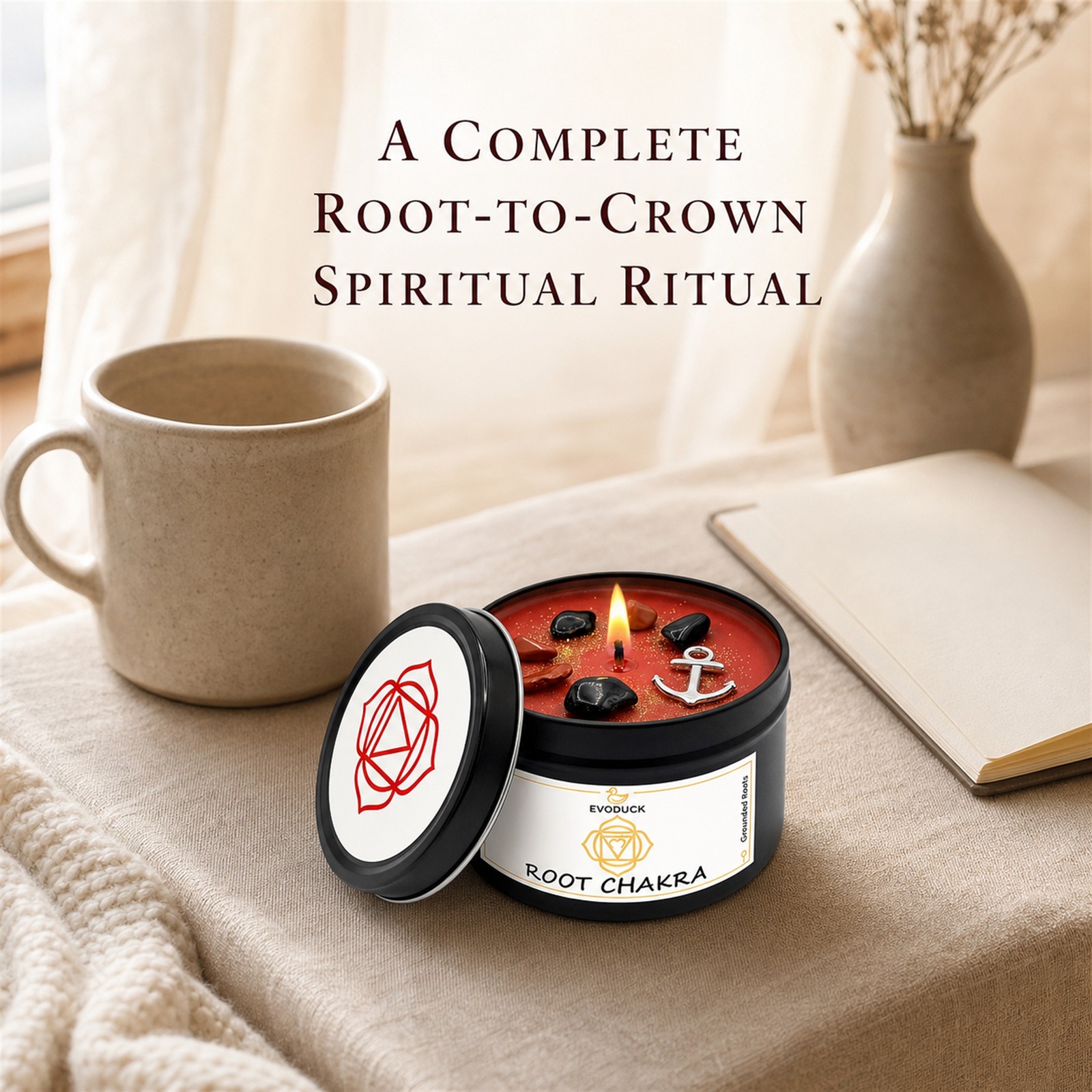 7-Piece EVODUCK Chakra Healing Candle Gift Set, Crystals, Balance Chakras