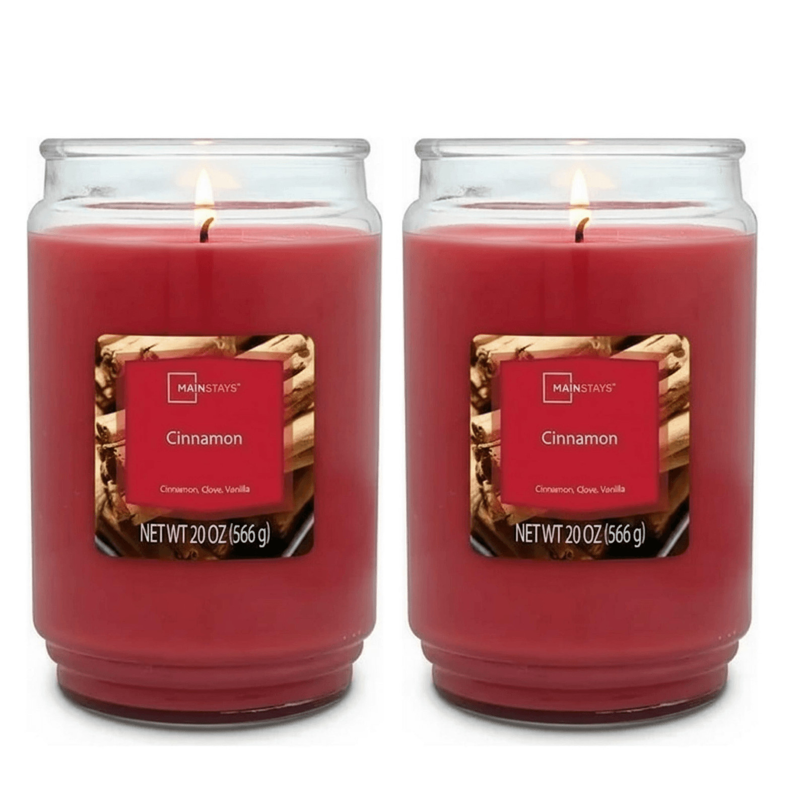 2 Pack Single Wick Scented Glass Jar Candle Cinnamon 20oz Warm Spicy