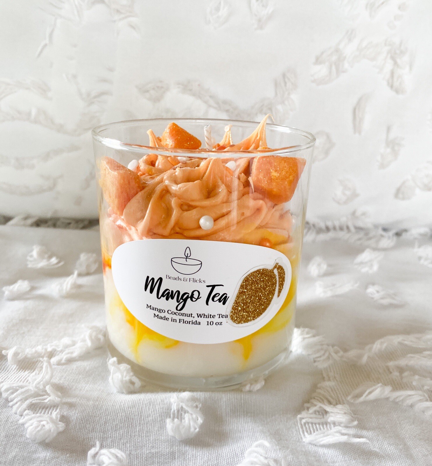 Beads And Flick Mango Tea Candle Bedroom/Bathroom Container Candle Orange Yellow