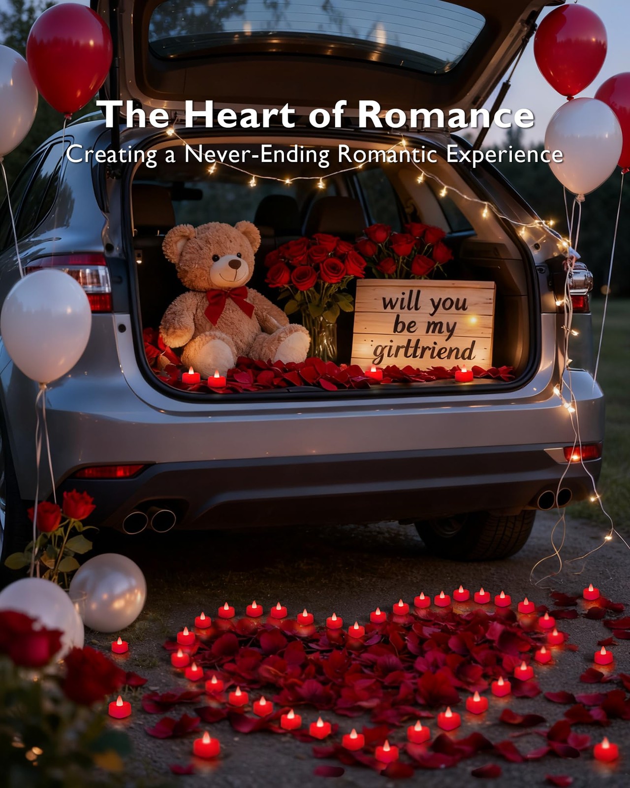 1000 Pieces Red Artificial Rose Petals with 12 Red Heart LED Tea Lights, Rose…