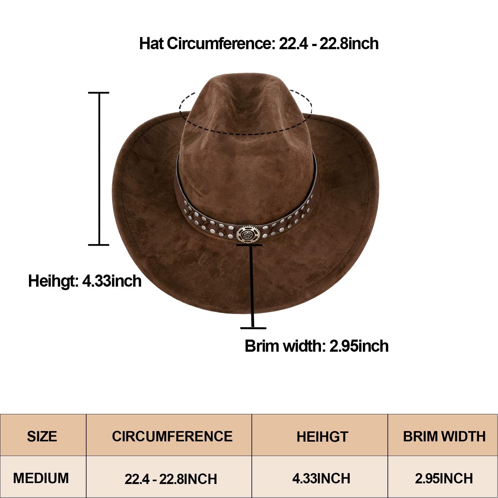 Unisex Wide Brim Brown Cowboy Hat Adjustable Size Fashionable