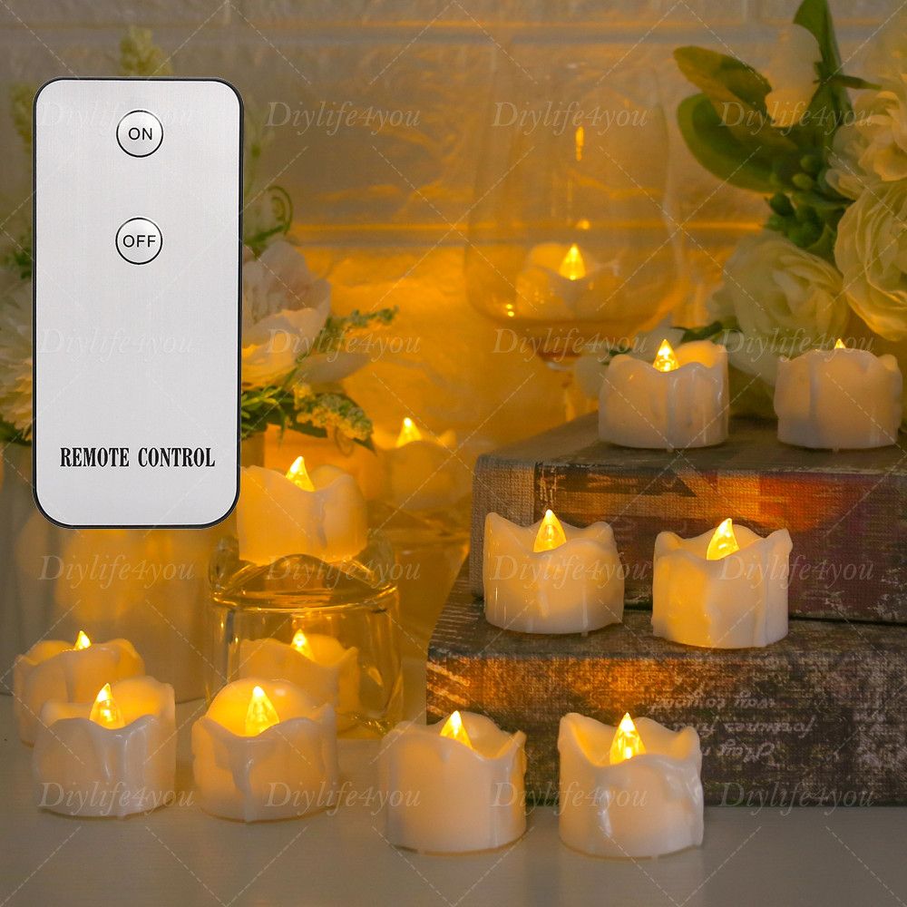 12Pcs Flameless LED Candle Tea Lights Flicker w/ Remote Control Battery Operated