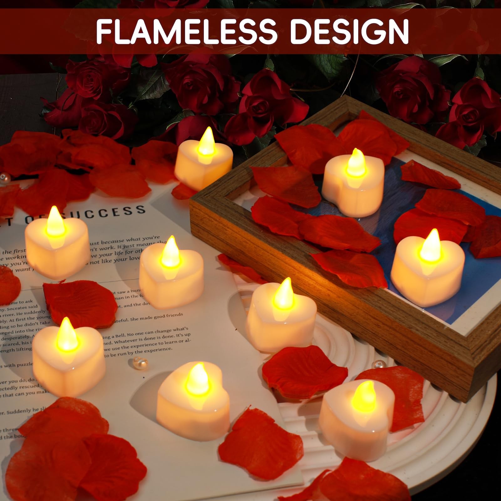 3000 Pcs Artificial Silk Red Rose Petals And 20 Pcs Led Candles Battery Flameles