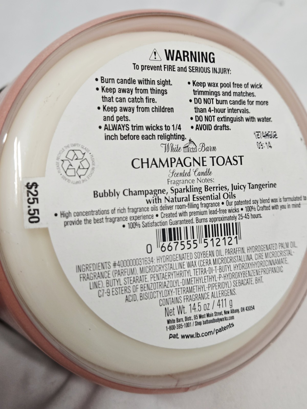 New White Barn Champagne Toast Scented 3 Wick Candle Burns 25-45 Hrs 14.5oz