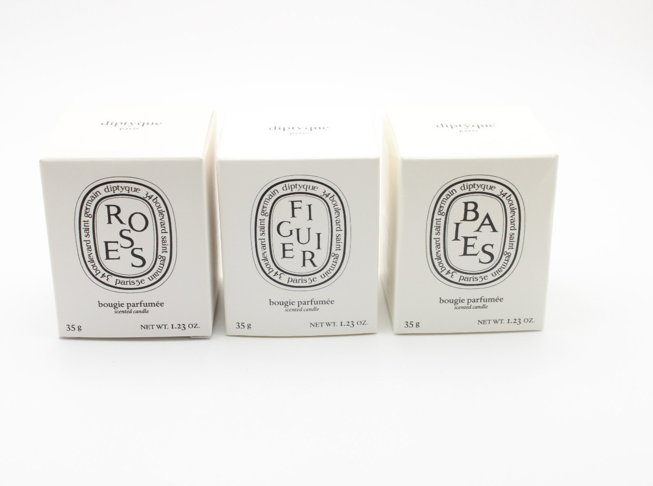NIB Diptyque Figuier Roses & Baies Bougie Scented Candle Travel Set x 3
