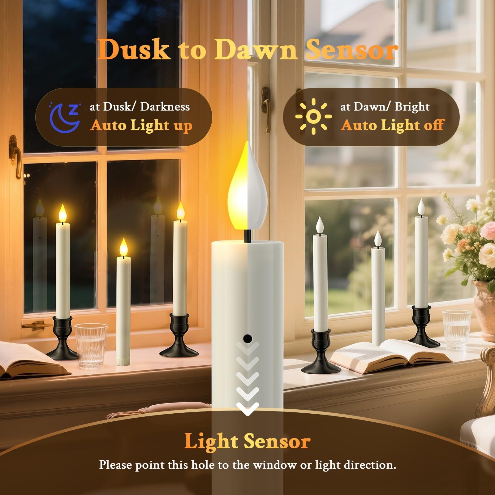 Window Candles Sensor Dusk To Dawn LED Christmas Flickering Cordless 10 PCS