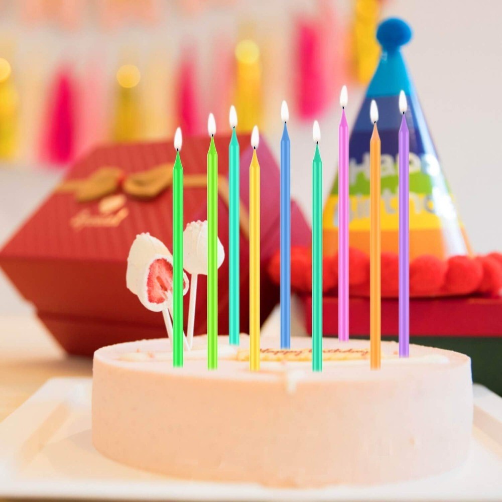 40 Count Rainbow Birthday Candles Long Thin Taper Candles for Cake Cupcake