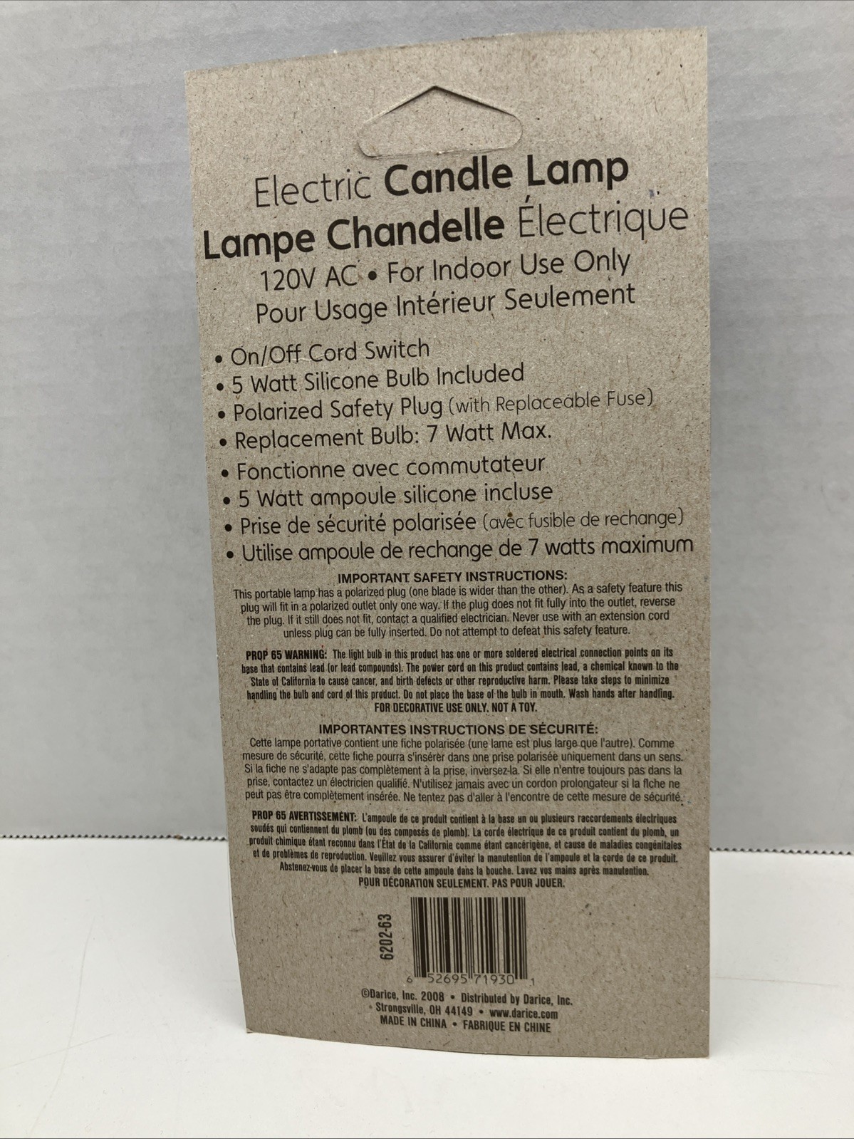 Darice Primitive Country 2″ Candle 3″ Bulb , On/Off Switch, Plug-in Indoor Use