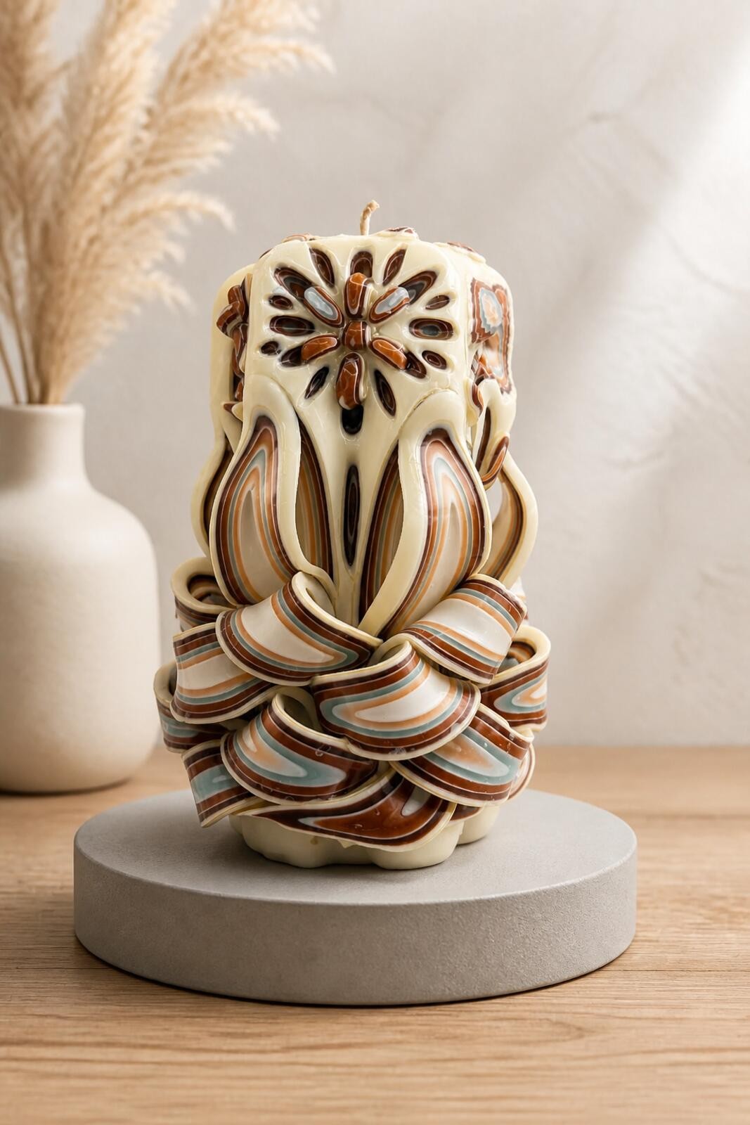 Hand Carved Layered Wax Candle Butterfly Floral Art Decor