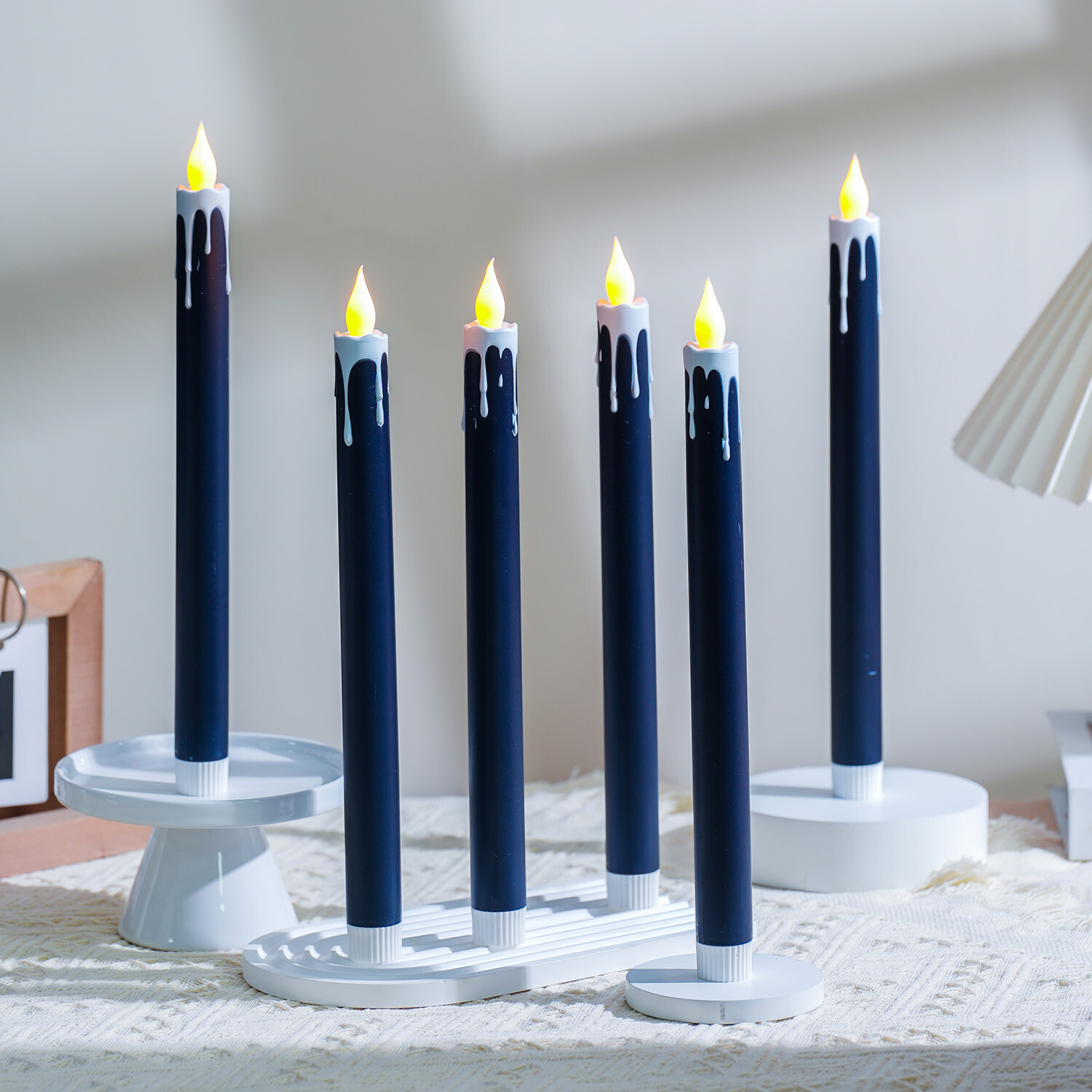 6pcs Flameless Taper Candles Dripless Battery Operated Taper Candle Remote,10.6″