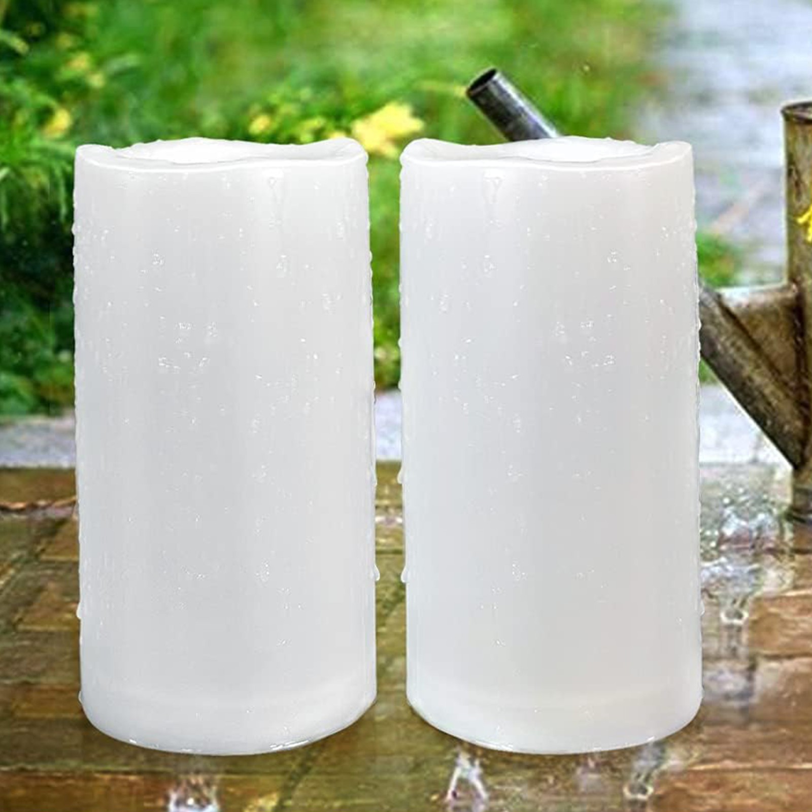 2 Pcs 4” x 8” Outdoor Waterproof Battery Operated Candles with Timer Large Led
