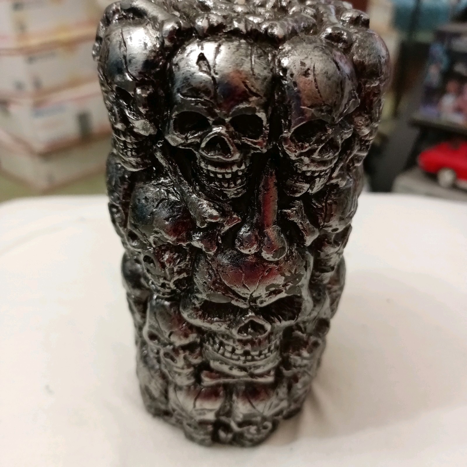 Skulls Wax Silver Pillar Candle 6in Tall 3in Wide New