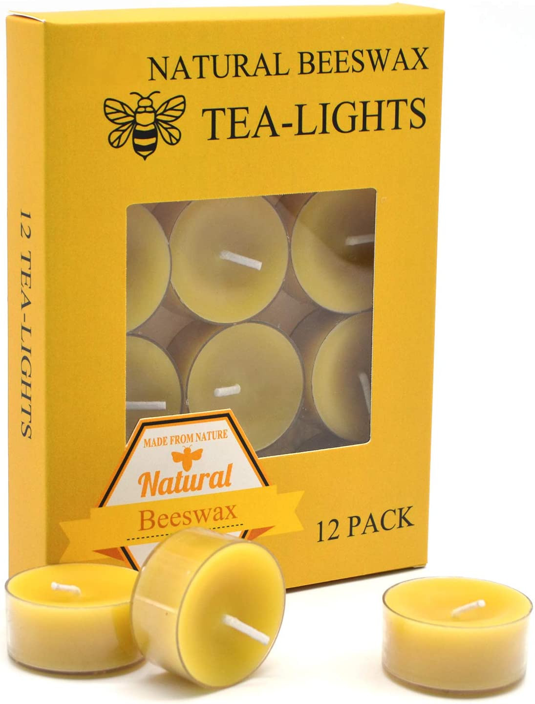 Natural Yellow Beeswax Tealight Candles – 12pcs – Organic Candle Natural Scent S
