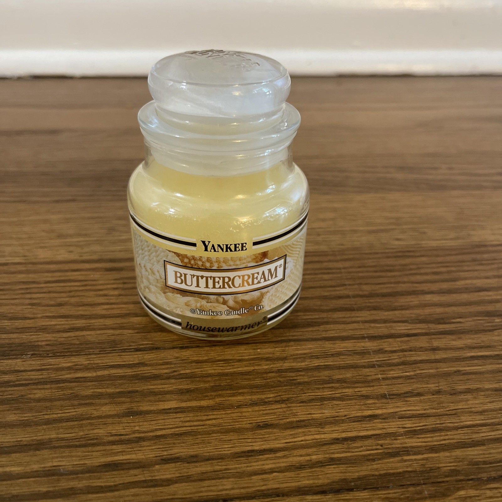 Vintage Yankee Candle BUTTERCREAM Black Band Small Jar Housewarmer, 3.7oz