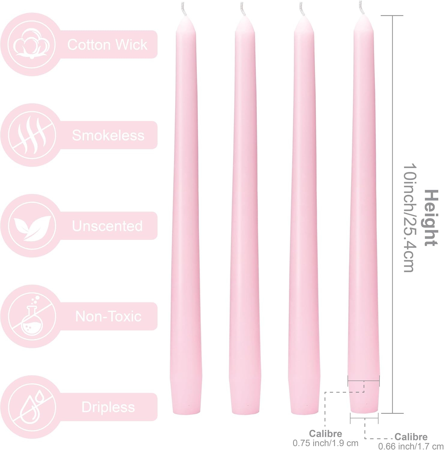 Pink Taper Candles 10-Inch – Pink Candlesticks 12 Pack Dripless Tapered Candle U