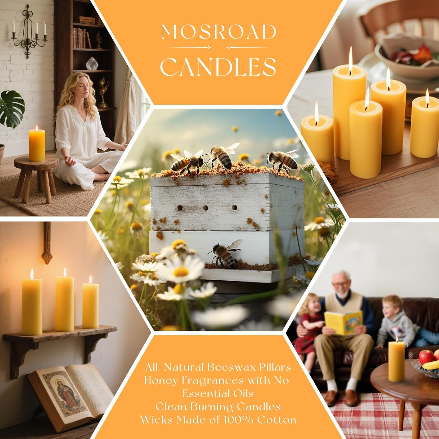 8 Packs Beeswax Candles, 2X5 Inch Natural Beeswax Pillar Candles, 400-Hour Total