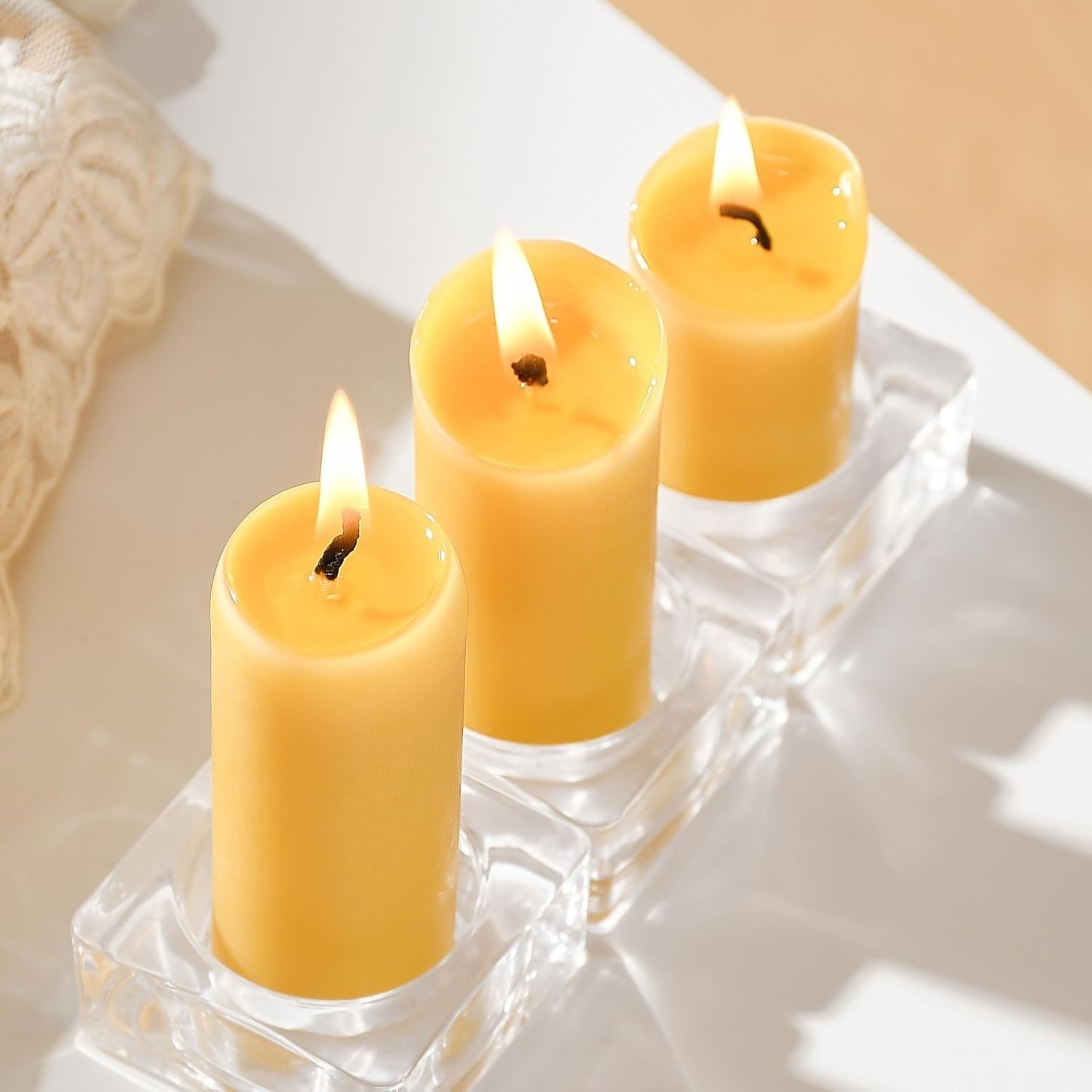 Small Pillar Candles 4-Pack 10-H Long Burning 100% Natural Beeswax WINTER STORM