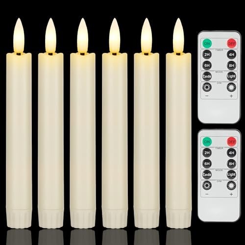 Set of 6 Luminara Flameless Battery Taper Candles Remote Moving Wick 6
