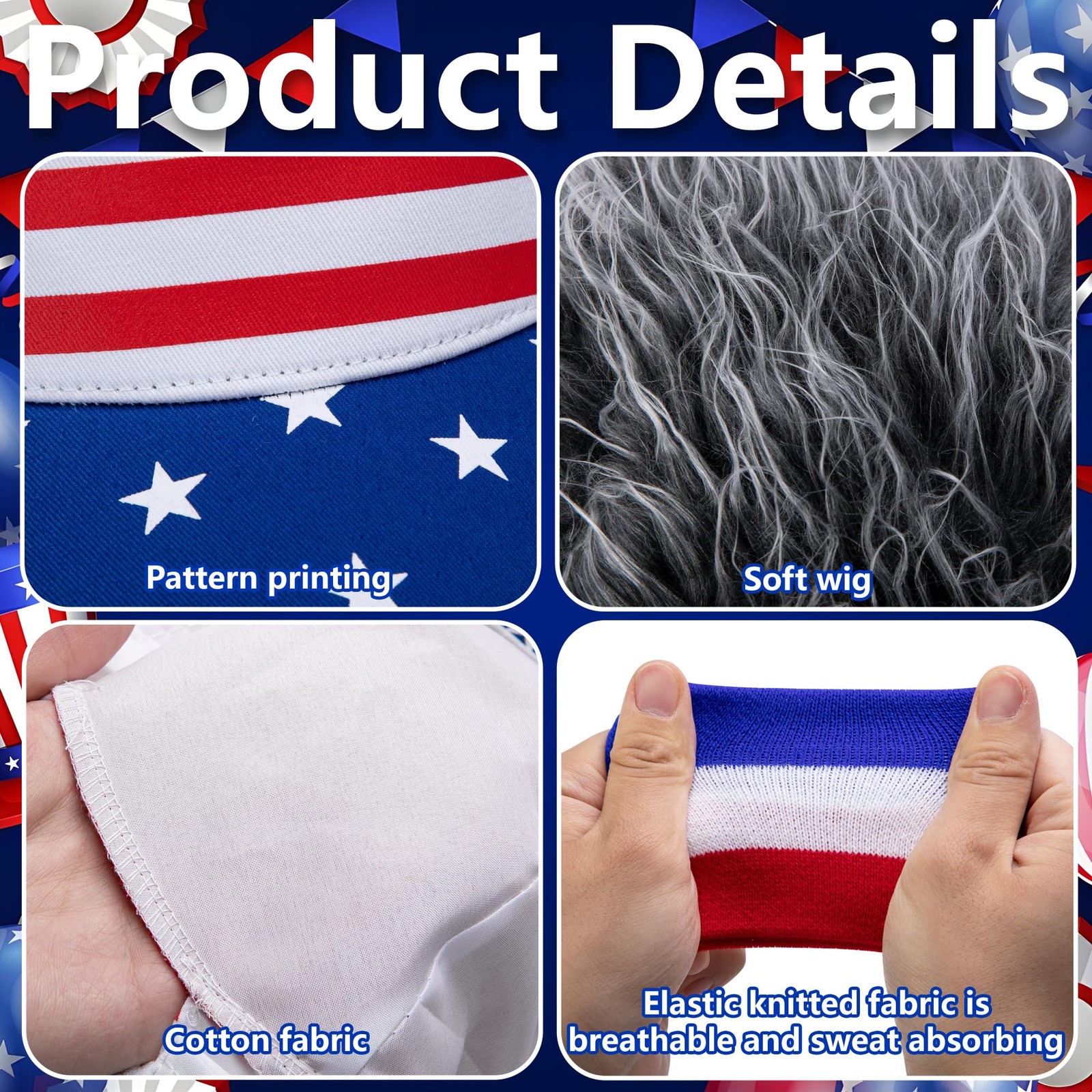 SHANGXING 2 Sets American Flag Visor Cap Wig, 4th of July Fake Hairs Visor Ha…