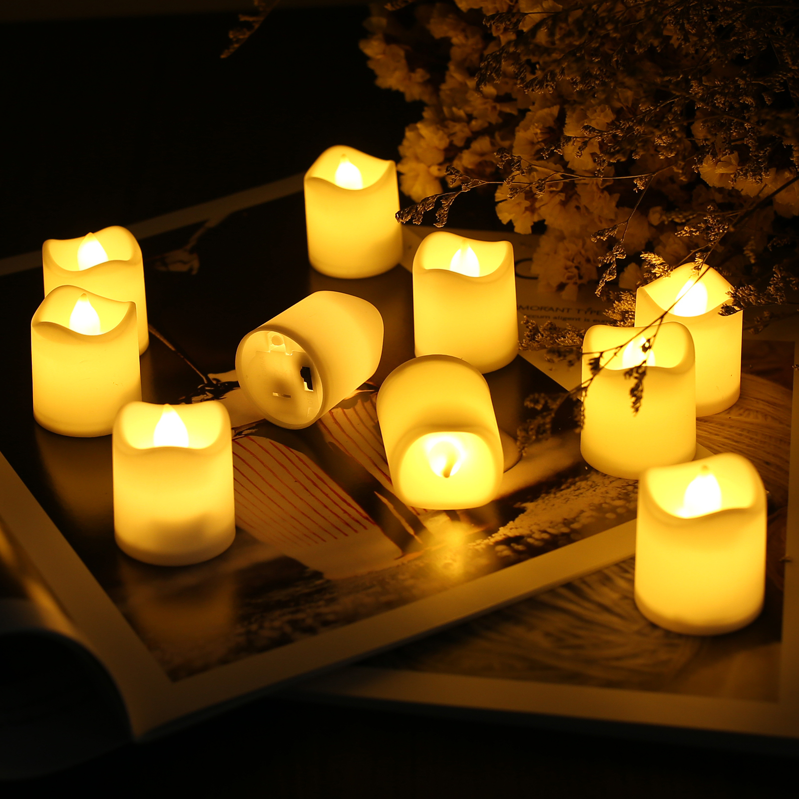 24/48 Pack Flameless Flickering LED Tea Lights Votive Candles Halloween Decor
