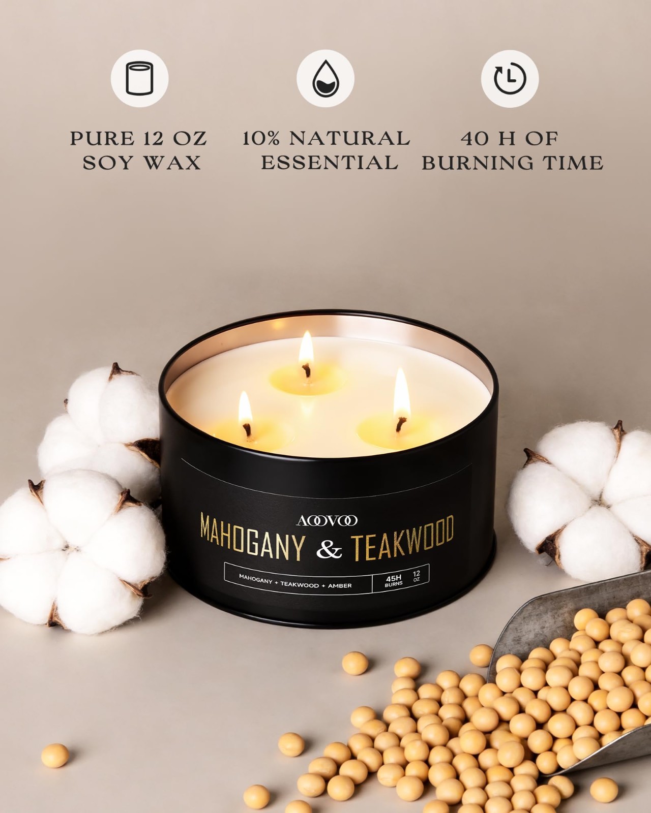 2 Pack 24oz Mahogany Teakwood Scented Candles – 3 Wick Long Lasting Soy, Gift fo
