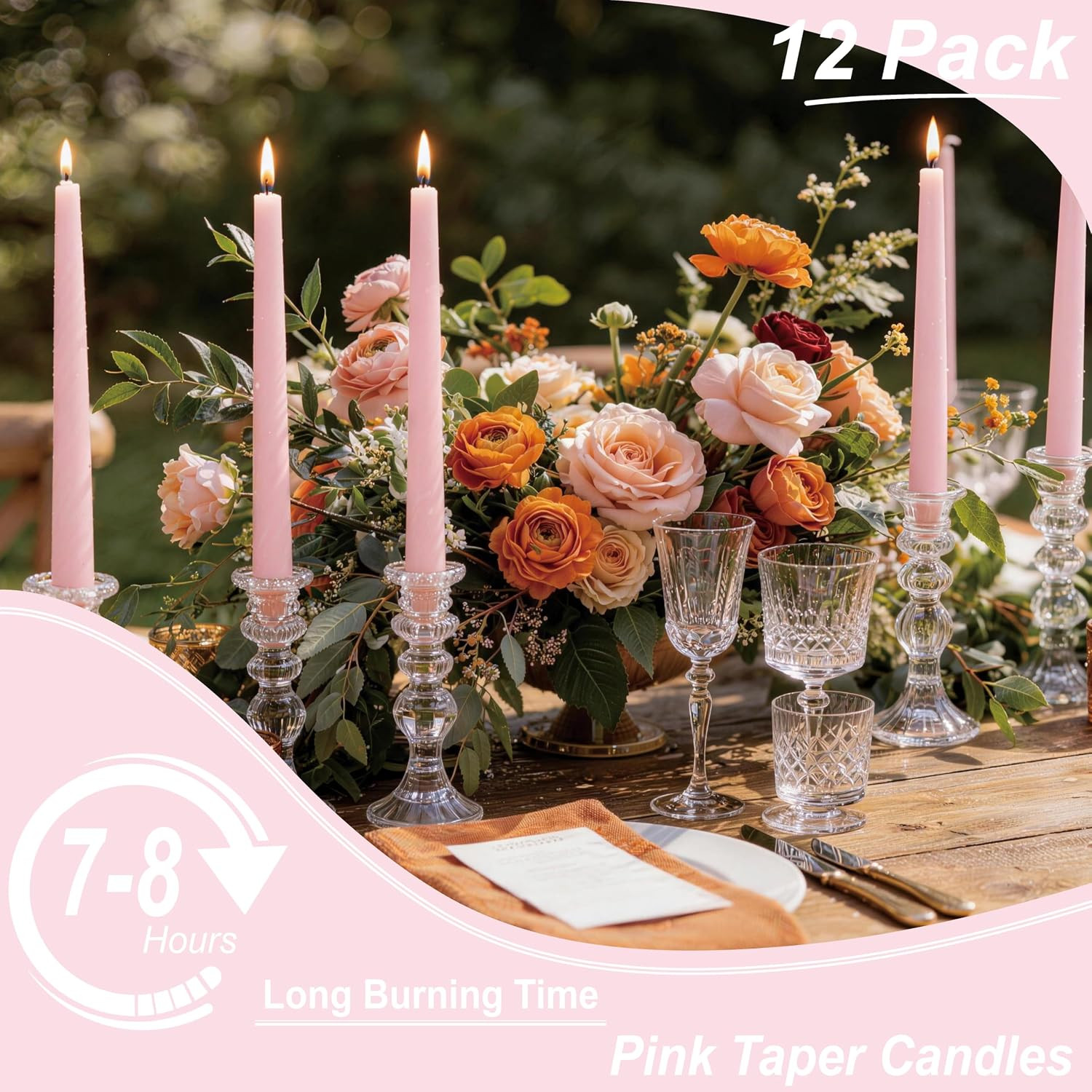 Pink Taper Candles 10-Inch – Pink Candlesticks 12 Pack Dripless Tapered Candle U