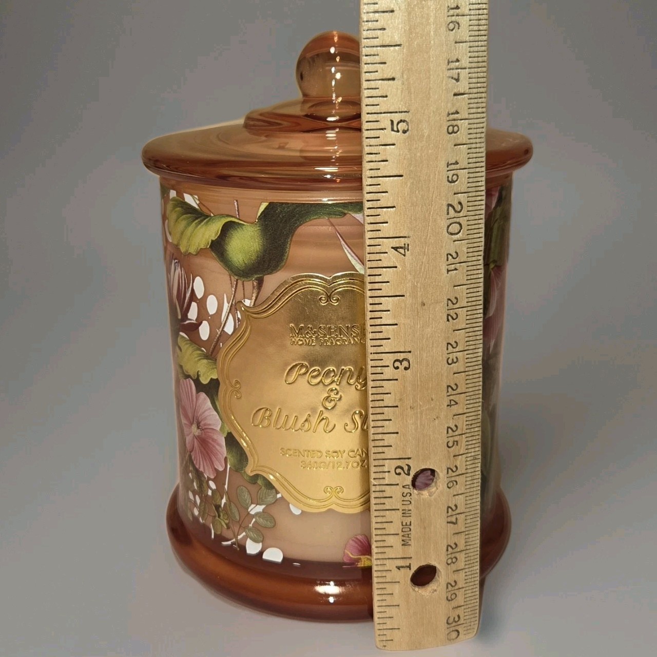 M&SENSE Peony Candle Jar Botanical Decorative Home Scented Organic Soy 12.7oz